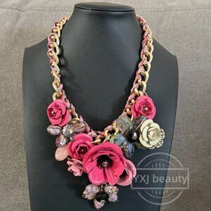 New Rose Pink Spray Paint Metal Flower Statement Chokers Necklace